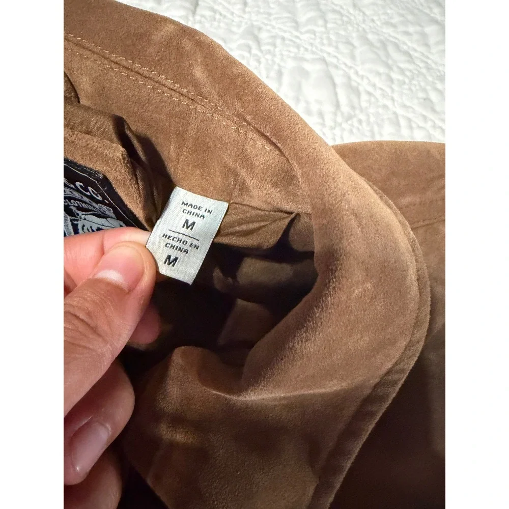 Levis Mens Faux Suede Trucker Jacket Brown Zip Front Snap Shirt Jacket Medium - Picture 5 of 13
